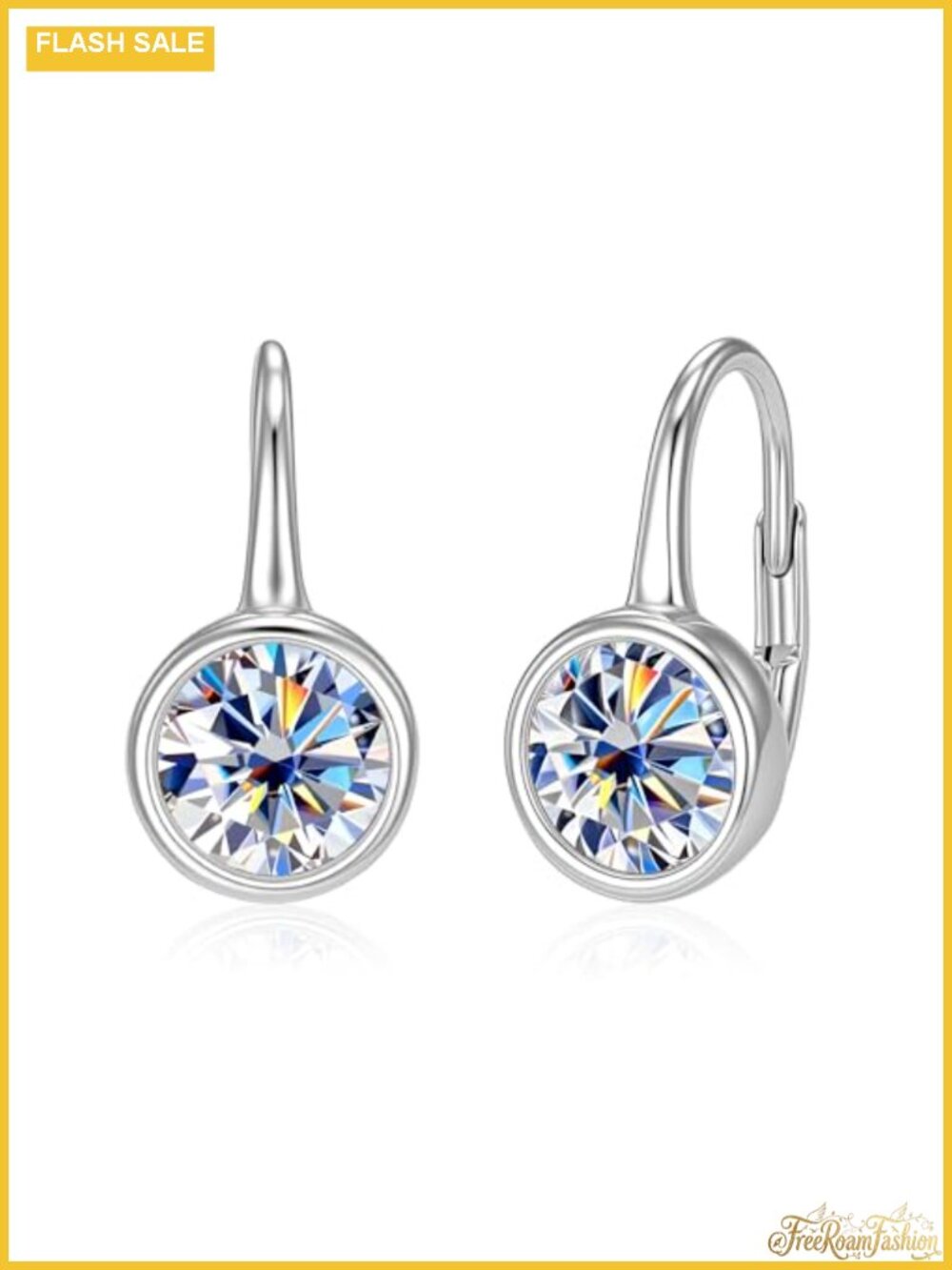 Moissanite Hoop Dangle Earrings White Gold Plated Leverback Women